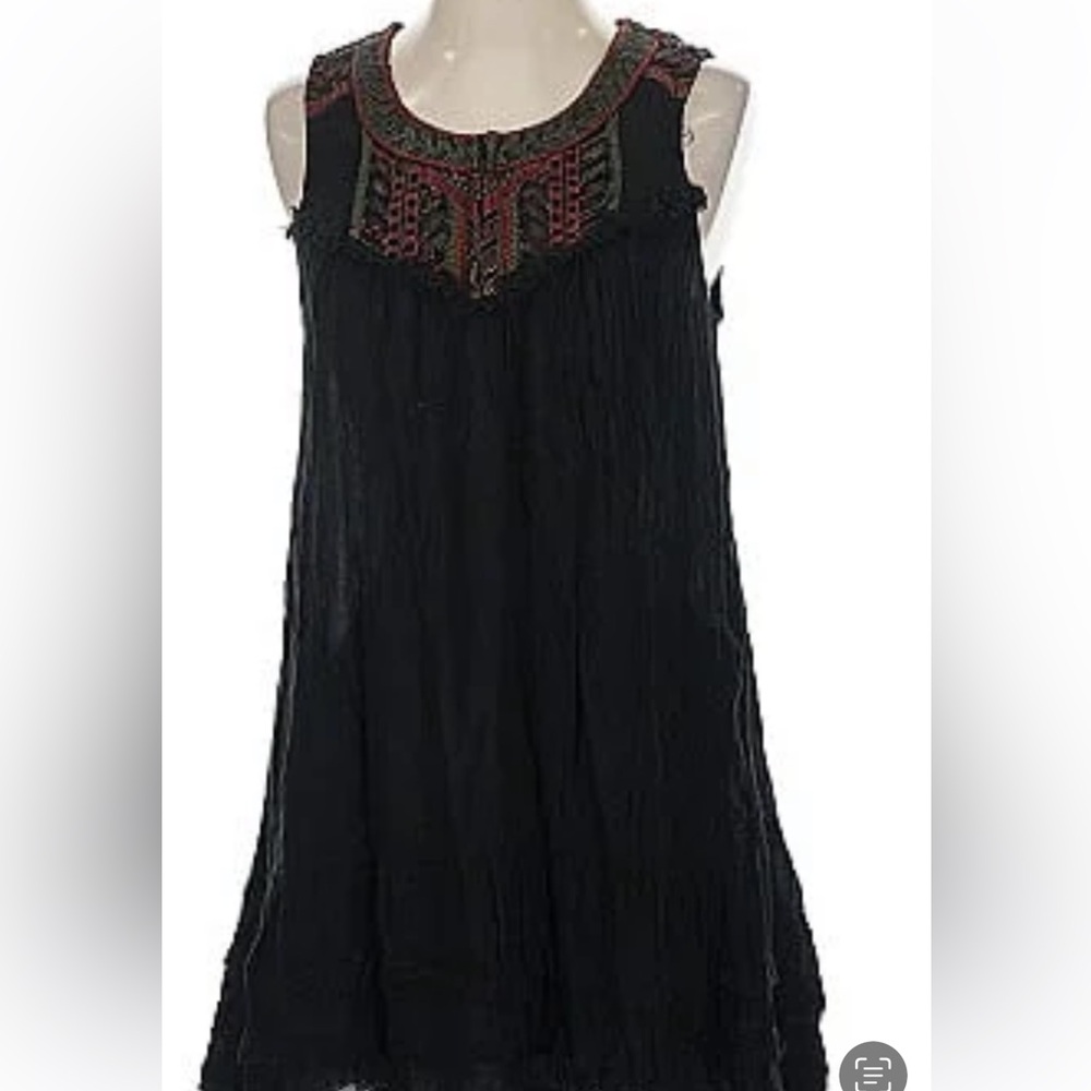 FREE PEOPLE Black Sleeveless Dress with Embroidery at yoke